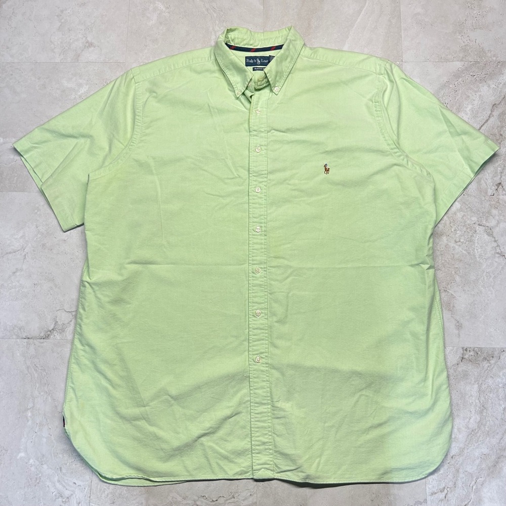 Ralph Lauren Oxford Shirt Lime Green Men 2XLT Classic Fit Short Sleeve Button Up